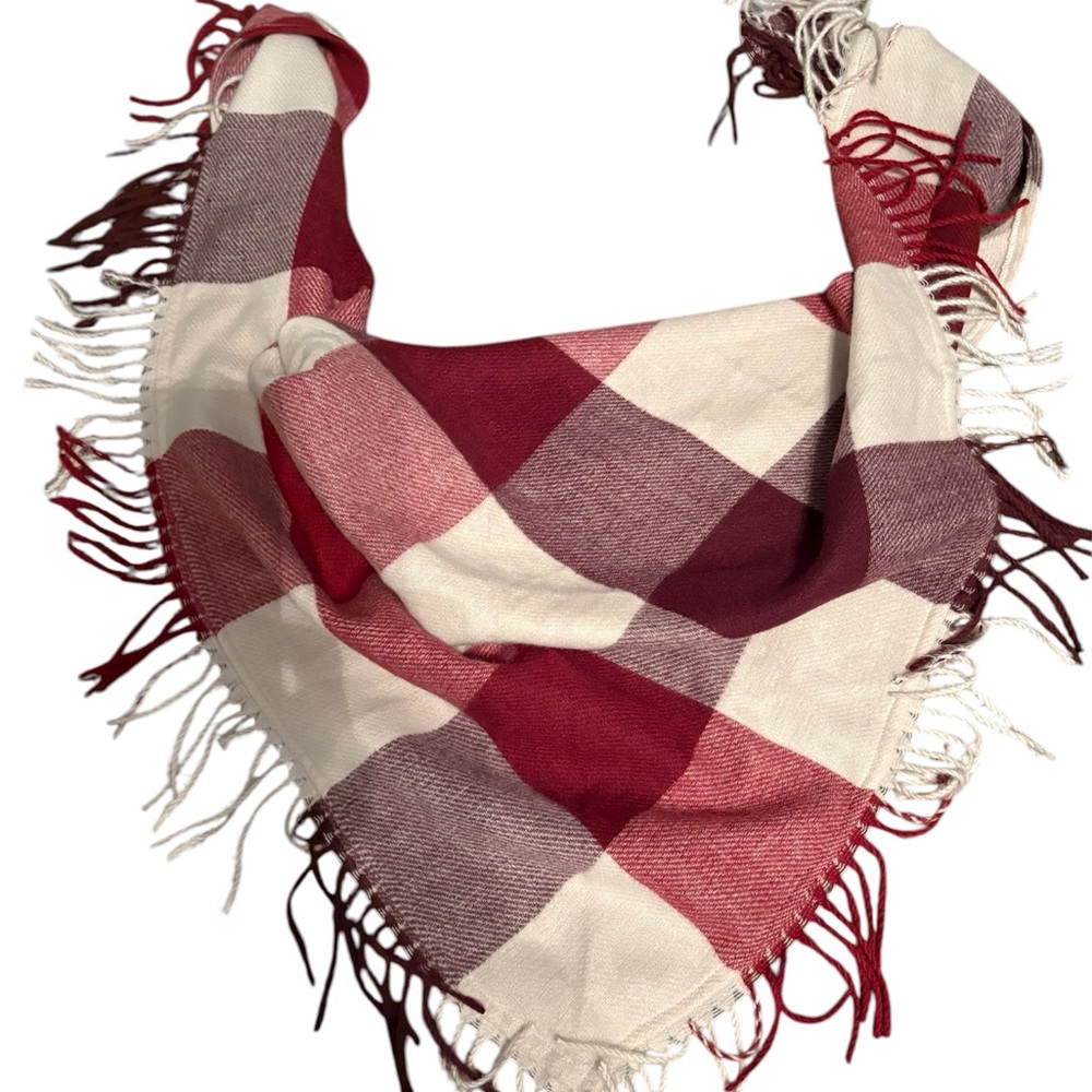 Ann Taylor Soft Fringe Scarf in Cream and Pink